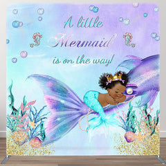 Aperturee - Aperturee Baby Mermaid Purple Fabric Backdrop Cover for Baby Shower