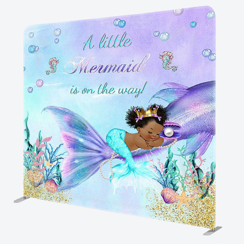 Aperturee - Aperturee Baby Mermaid Purple Fabric Backdrop Cover for Baby Shower