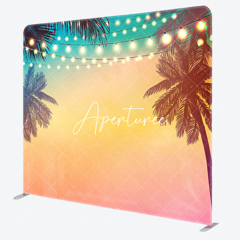 Aperturee - Aperturee Babychella Sunset Palm Tree Lighted Square Backdrop