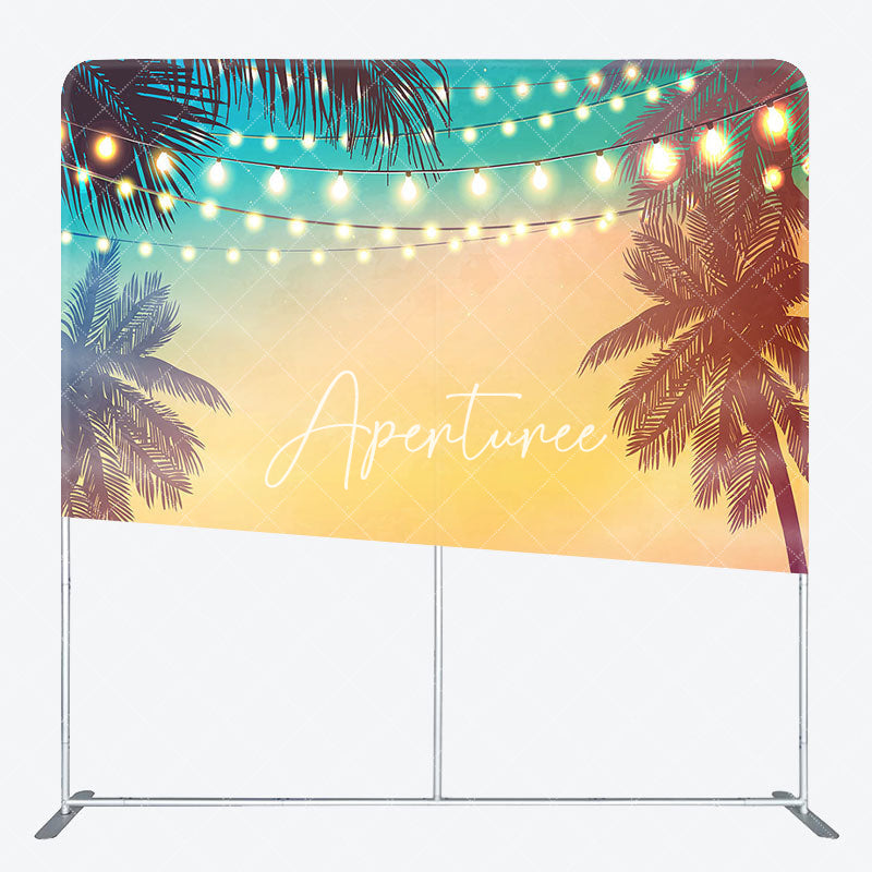 Aperturee - Aperturee Babychella Sunset Palm Tree Lighted Square Backdrop