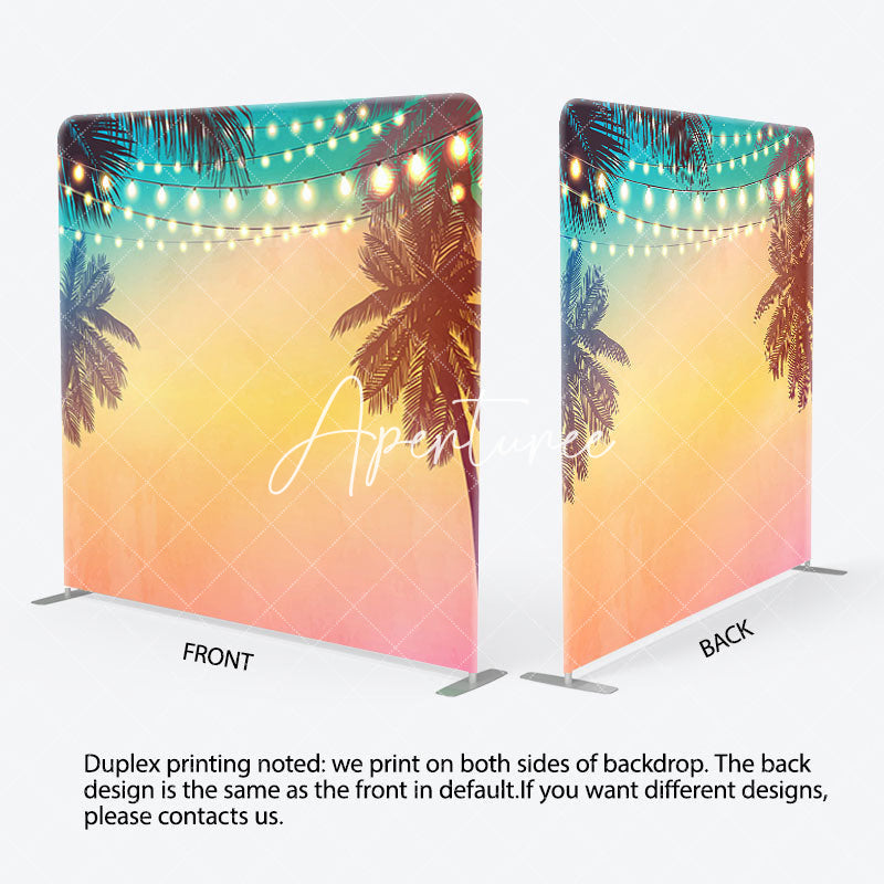 Aperturee - Aperturee Babychella Sunset Palm Tree Lighted Square Backdrop