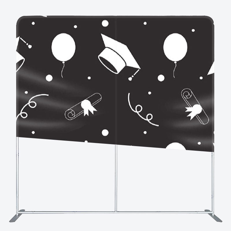 Aperturee - Aperturee Balloon Caps Black And White Graduation Backdrop