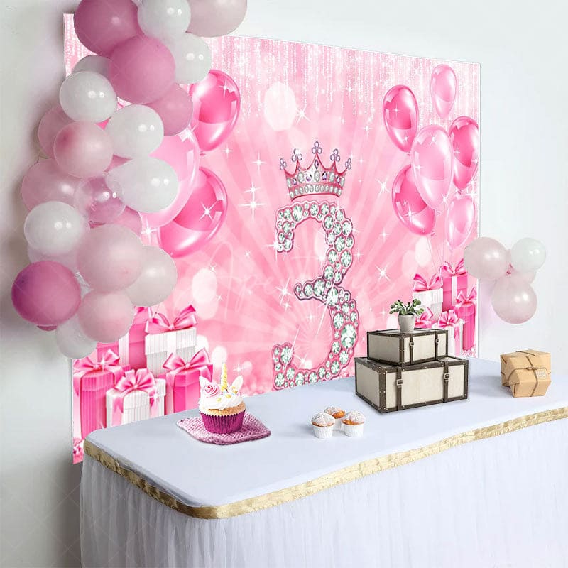 Aperturee - Aperturee Balloon Gift Pink Bokeh Happy 3rd Birthday Backdrop