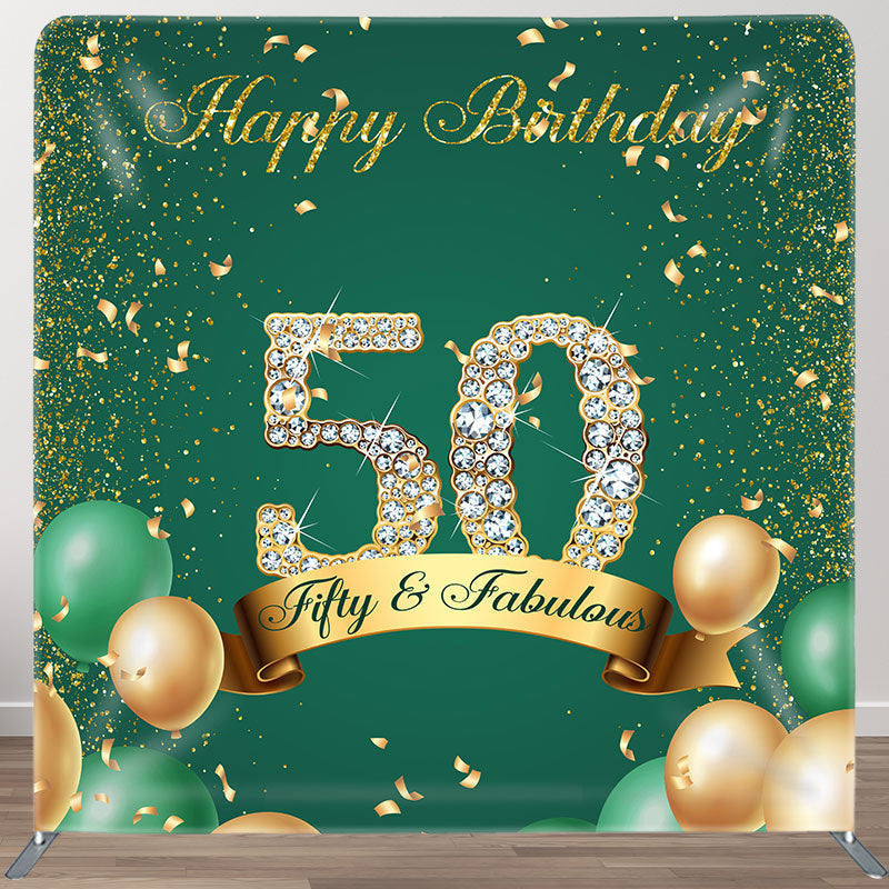 Aperturee - Aperturee Balloon Glitter 50Th Fabric Backdrop Cover for Birthday