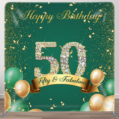 Aperturee - Aperturee Balloon Glitter 50Th Fabric Backdrop Cover for Birthday