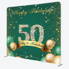 Aperturee - Aperturee Balloon Glitter 50Th Fabric Backdrop Cover for Birthday