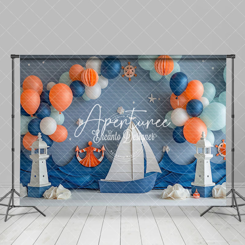 Aperturee - Aperturee Balloons Blue Sea Navigation Cake Smash Backdrop