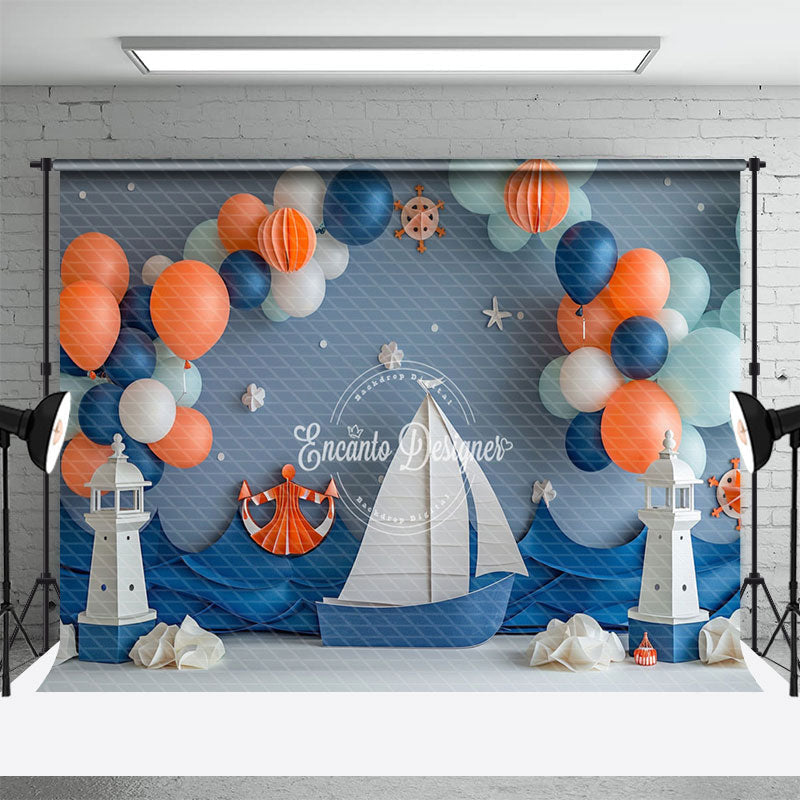 Aperturee - Aperturee Balloons Blue Sea Navigation Cake Smash Backdrop