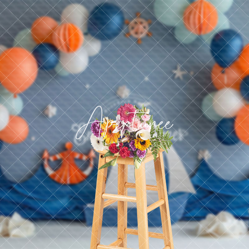 Aperturee - Aperturee Balloons Blue Sea Navigation Cake Smash Backdrop