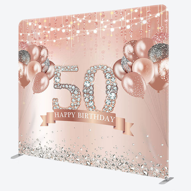 Aperturee - Aperturee Balloons Diamonds Fabric Backdrop Cover for 50th Birthday