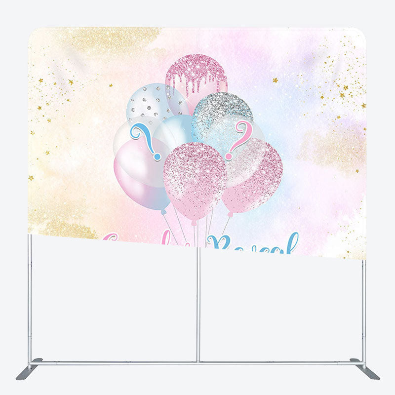 Aperturee - Aperturee Balloons Gender Reveal Fabric Backdrop Cover for Baby Shower