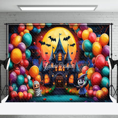 Aperturee - Aperturee Balloons Ghosts Bats Castle Moon Halloween Backdrop