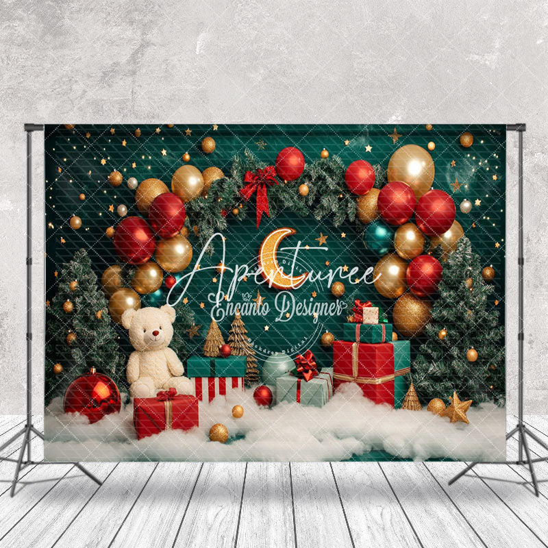 Aperturee - Aperturee Balloons Gifts Stars Moon Bear Christmas Backdrop