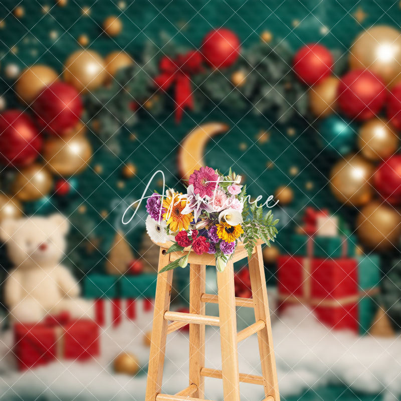 Aperturee - Aperturee Balloons Gifts Stars Moon Bear Christmas Backdrop