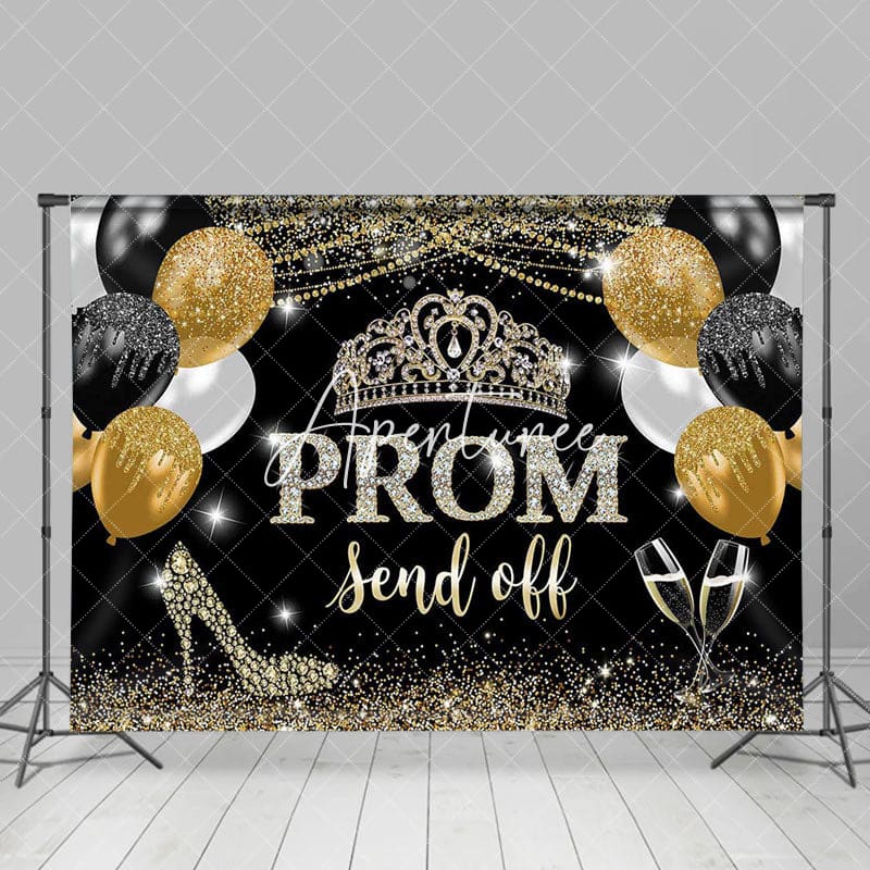 Aperturee - Aperturee Balloons Glitter Crown Prom Send Off Grad Backdrop