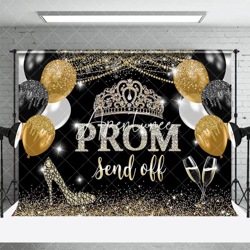 Aperturee - Aperturee Balloons Glitter Crown Prom Send Off Grad Backdrop