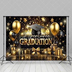 Aperturee - Aperturee Balloons Gold Stars Cap Happy Graduation Backdrop