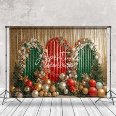 Aperturee - Aperturee Balloons Green Red Arch Leaves Christmas Backdrop