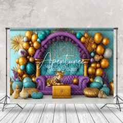 Aperturee - Aperturee Balloons Green Wall Purple Sofa Cake Smash Backdrop