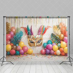 Aperturee - Aperturee Balloons Mask Feather Tribal Cake Smash Backdrop