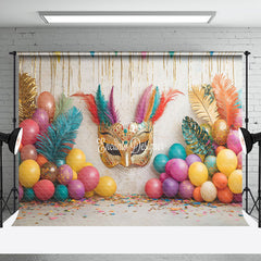 Aperturee - Aperturee Balloons Mask Feather Tribal Cake Smash Backdrop