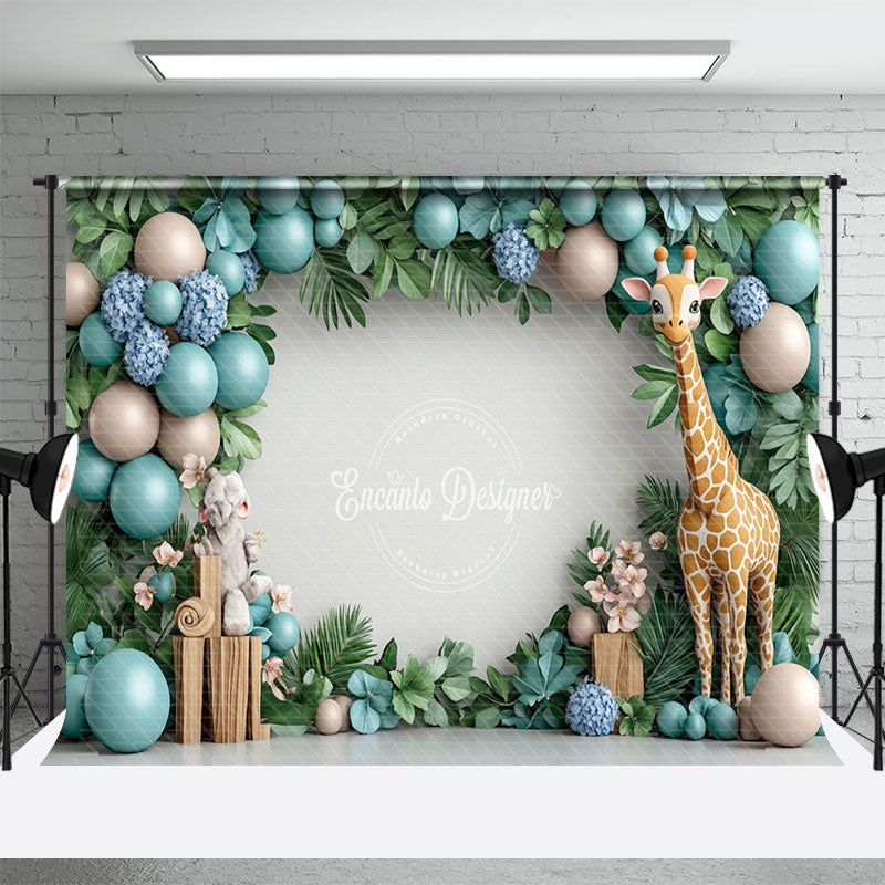 Aperturee - Aperturee Balloons Monstera Safari Giraffe Cake Smash Backdrop