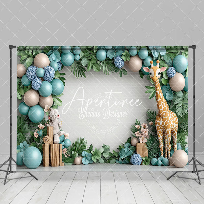 Aperturee - Aperturee Balloons Monstera Safari Giraffe Cake Smash Backdrop