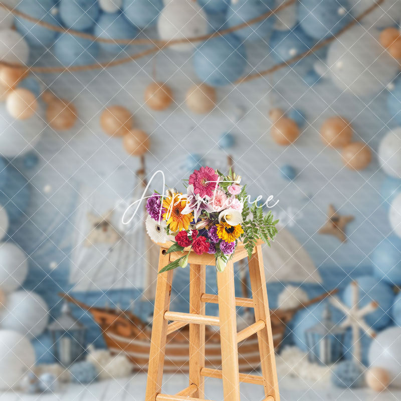 Aperturee - Aperturee Balloons Nautical Sailing Ship Cake Smash Backdrop