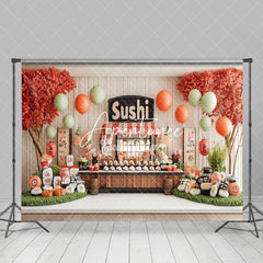 Aperturee - Aperturee Balloons Orange Trees Sushi Store Cake Smash Backdrop