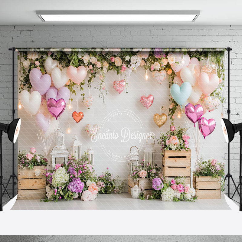 Aperturee - Aperturee Balloons Plant Floral Lighted Valentines Day Backdrop