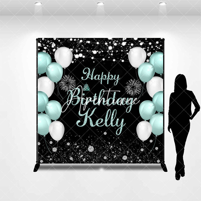 Aperturee - Aperturee Balloons Sparkle Custom Name Happy Birthday Backdrop