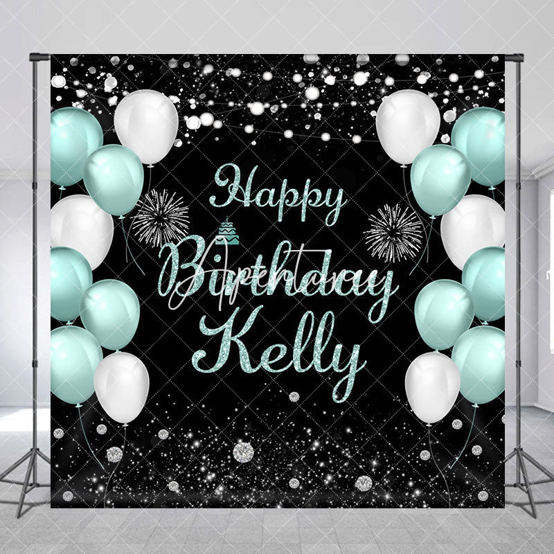 Aperturee - Aperturee Balloons Sparkle Custom Name Happy Birthday Backdrop