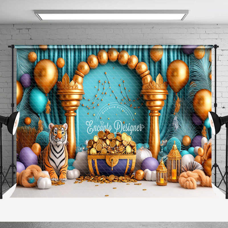 Aperturee - Aperturee Balloons Treasure Jungle Tiger Cake Smash Backdrop