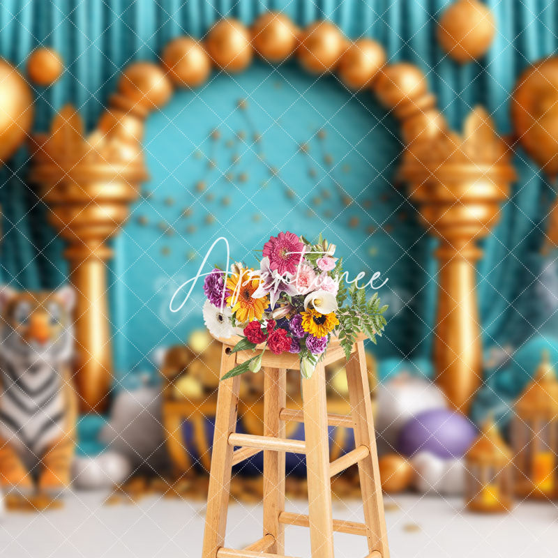 Aperturee - Aperturee Balloons Treasure Jungle Tiger Cake Smash Backdrop