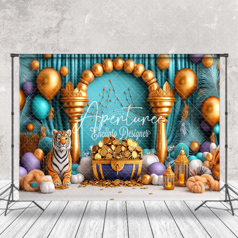 Aperturee - Aperturee Balloons Treasure Jungle Tiger Cake Smash Backdrop