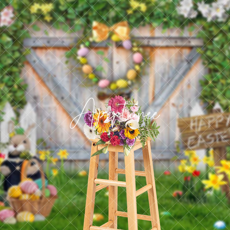 Aperturee - Aperturee Barn Door Fence Eggs Bunny Spring Easter Backdrop