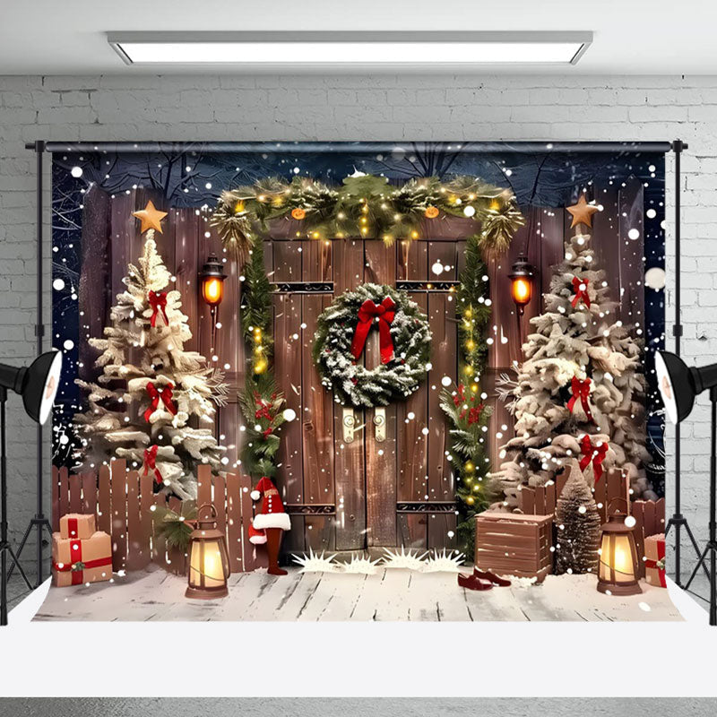 Aperturee - Aperturee Barn Door Garland Oil Lamp Christmas Photo Backdrop