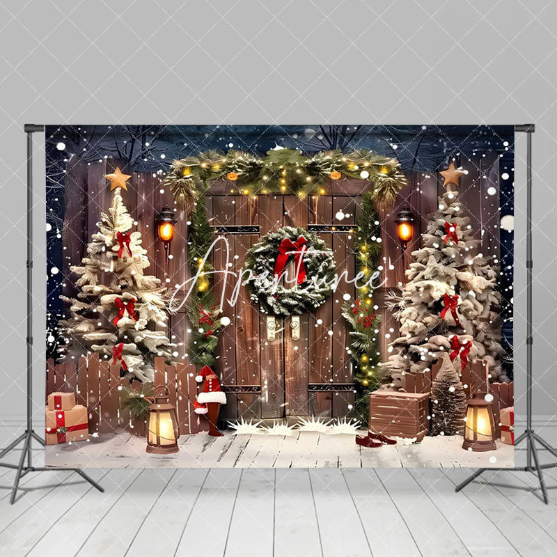 Aperturee - Aperturee Barn Door Garland Oil Lamp Christmas Photo Backdrop