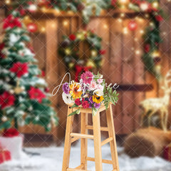 Aperturee - Aperturee Barn Door Reindeer Lights Garland Christmas Backdrop