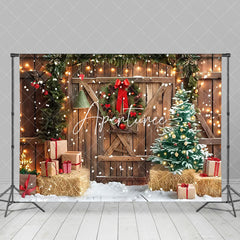 Aperturee - Aperturee Barn Door Wreath Christmas Photography Backdrop