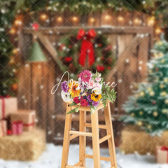 Aperturee - Aperturee Barn Door Wreath Christmas Photography Backdrop