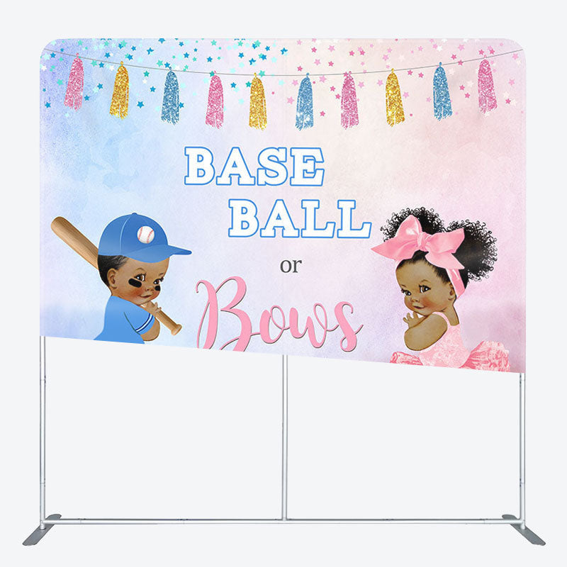 Aperturee - Aperturee Baseball Or Bows Fabric Backdrop Cover for Baby Shower