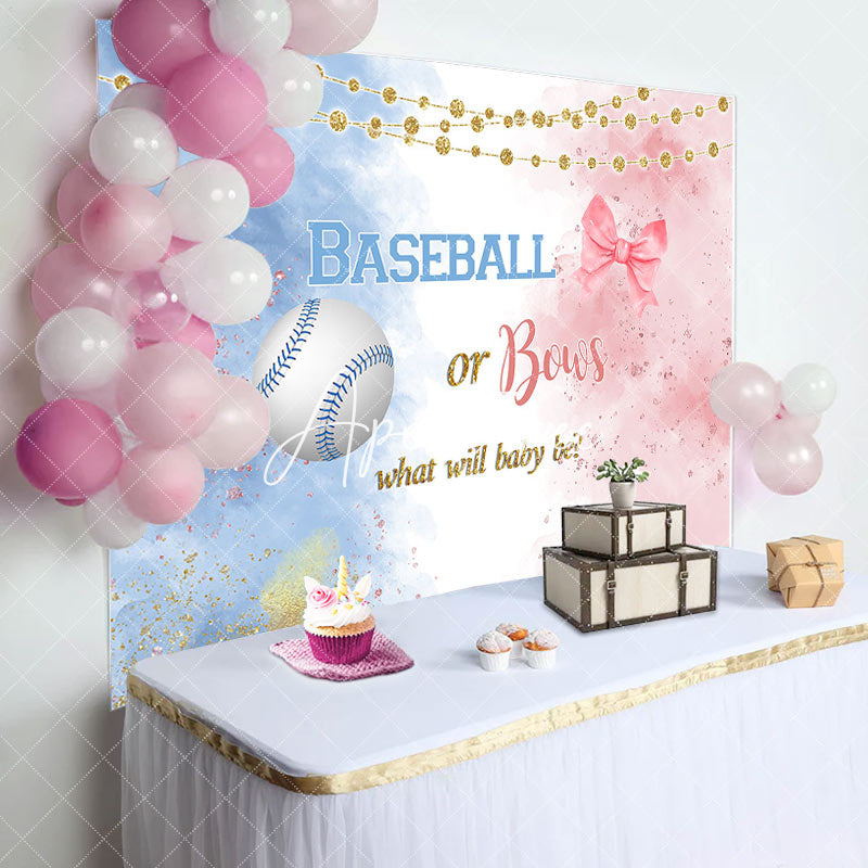 Aperturee - Aperturee Baseball Or Bows Light Strip Gender Reveal Backdrop