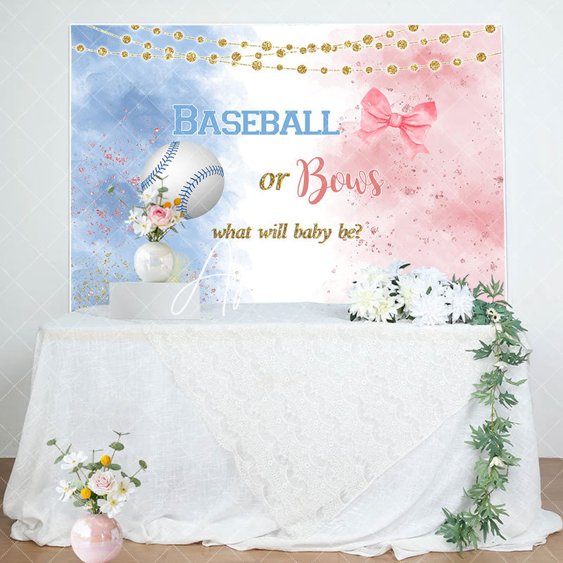 Aperturee - Aperturee Baseball Or Bows Light Strip Gender Reveal Backdrop