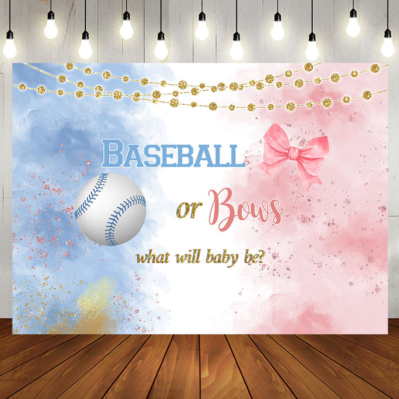 Aperturee - Aperturee Baseball Or Bows Light Strip Gender Reveal Backdrop