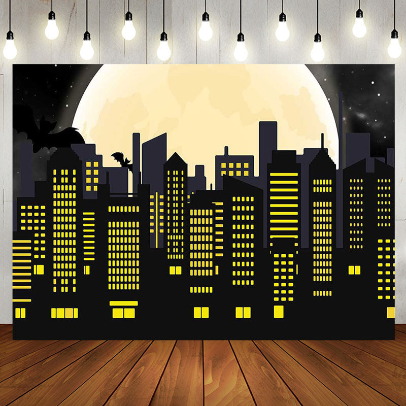 Aperturee - Aperturee Bats Moon Night Dark City Scene Birthday Backdrop