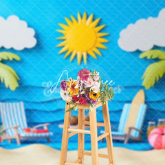 Aperturee - Aperturee Beach Scene Palm And Lounge Chairs Summer Backdrop