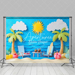 Aperturee - Aperturee Beach Scene Palm And Lounge Chairs Summer Backdrop