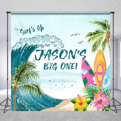 Aperturee - Aperturee Beach Surf Up Big One Custom Name Birthday Backdrop