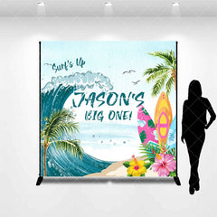 Aperturee - Aperturee Beach Surf Up Big One Custom Name Birthday Backdrop